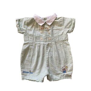 Vintage McBaby 'Gardening Bear' collared seersucker romper - size 3-6 months
